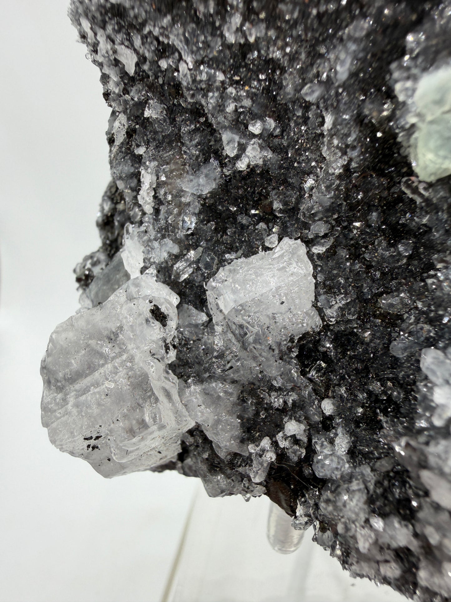 Rare Babingtonite, Prehnite, And Calcite Cluster. High Quality Mineral Specimen From Sichuan Province China. Amazing Rare Display Crystal.