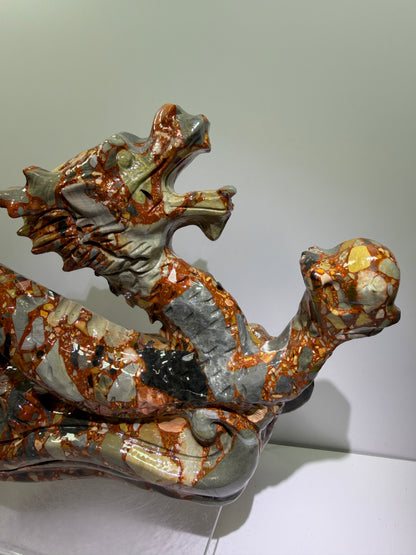 Chinese Carved Crystal Dragon. Large Colorful Dragon Carving. High Quality Display