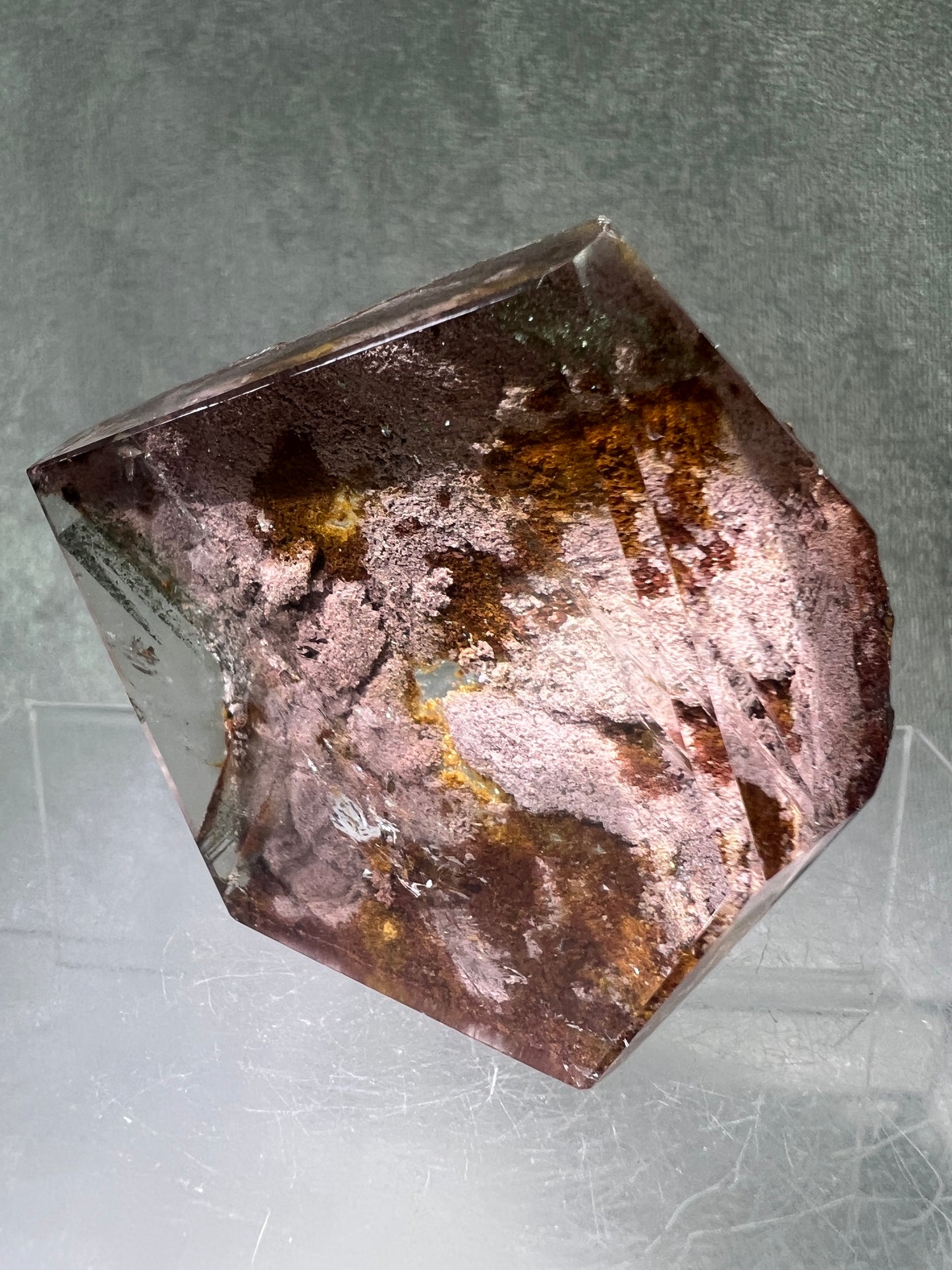 Garden Quartz Polished Freeform. Rare Purple Scenic Quartz. Gorgeous Lodolite With A Beautiful Landscape.