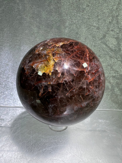 Tourmalinated Quartz Sphere. 66mm. Gorgeous Red Tourmaline Inclusions. Unique And Rare Display Sphere.