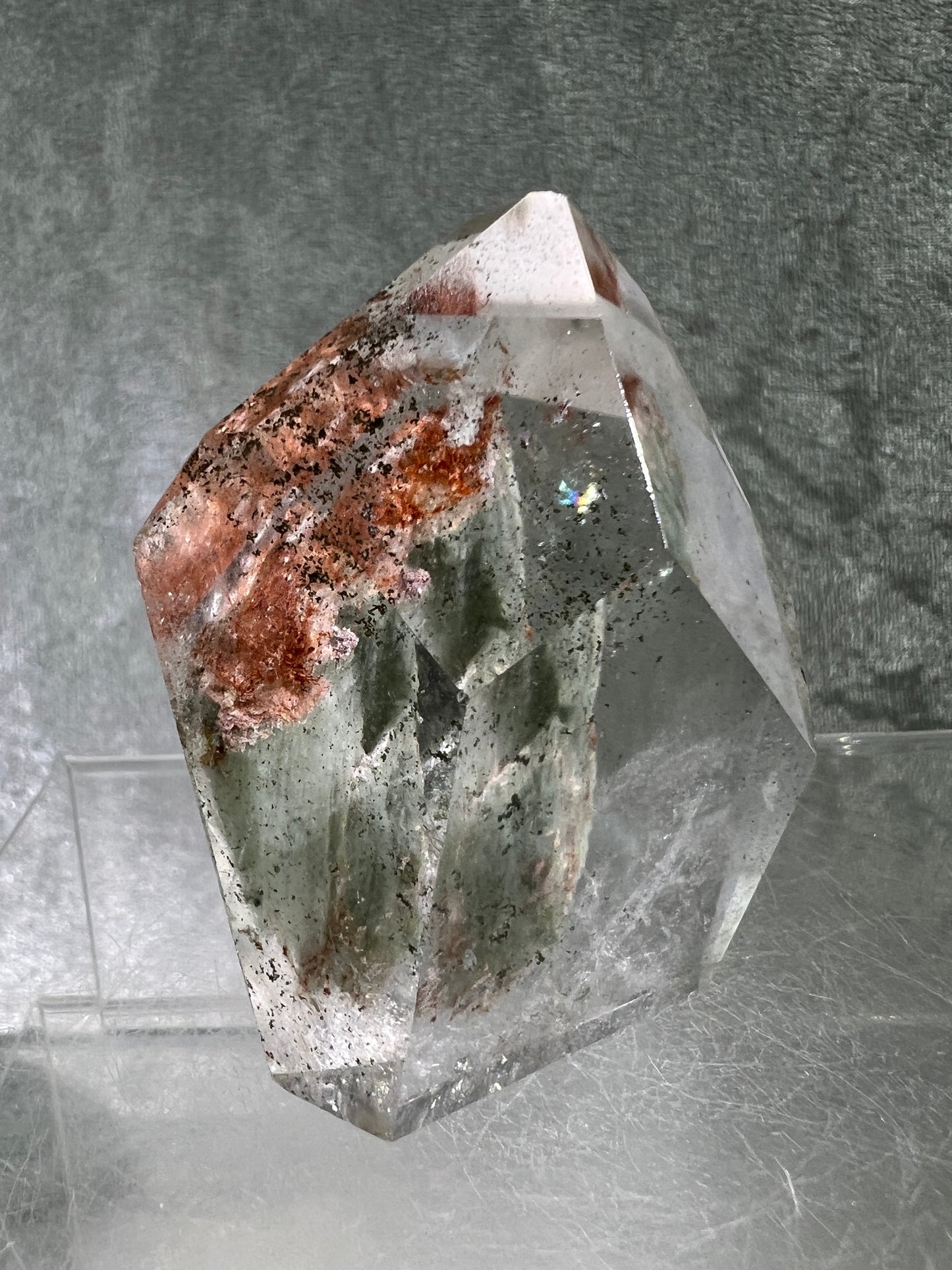 Garden Quartz Polished Freeform. Stunning Green And Orange Landscape Quartz. Incredible Standing Lodolite Freeform.