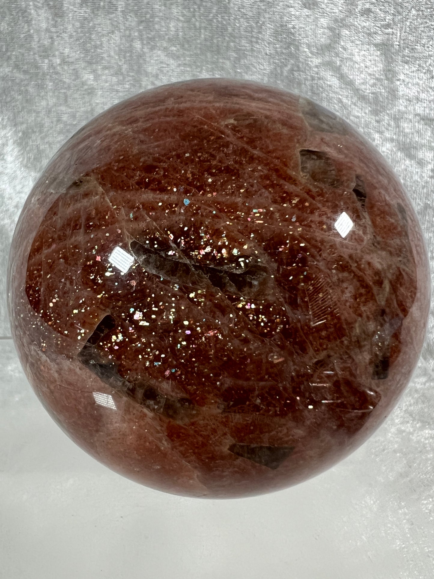 Sunstone Crystal Sphere. 76mm. Gorgeous Confetti Sunstone Sphere. High Quality Display Crystal