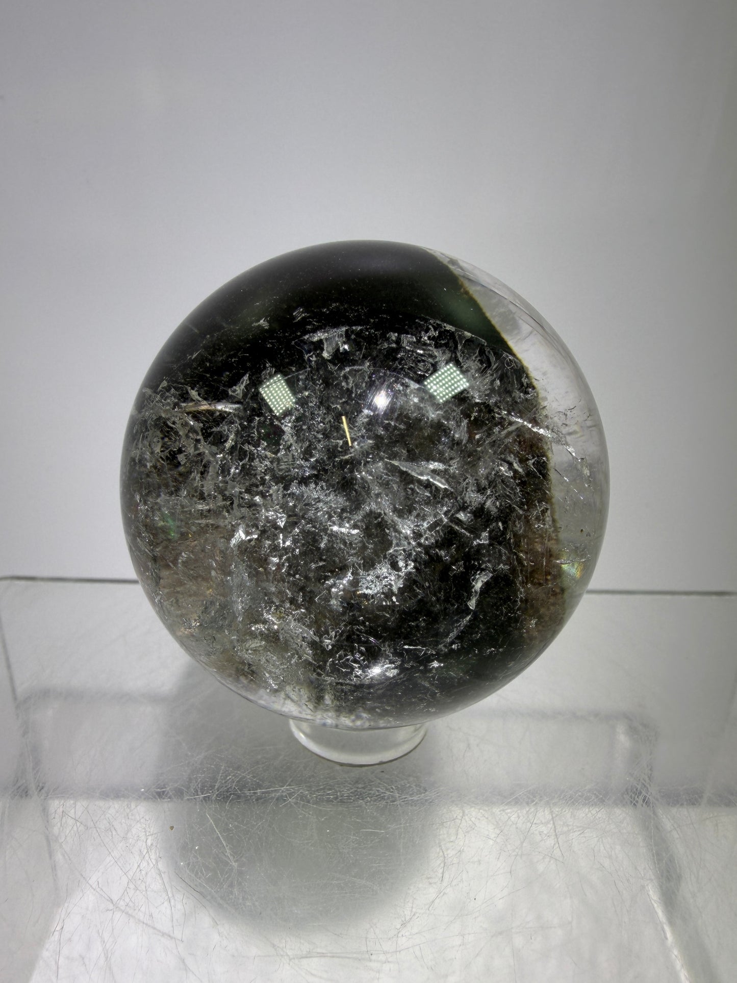Garden Quartz Lodolite Sphere. 48mm. High Quality Landscape Quartz With Rainbows. Scenic Quartz With Excellent Clarity