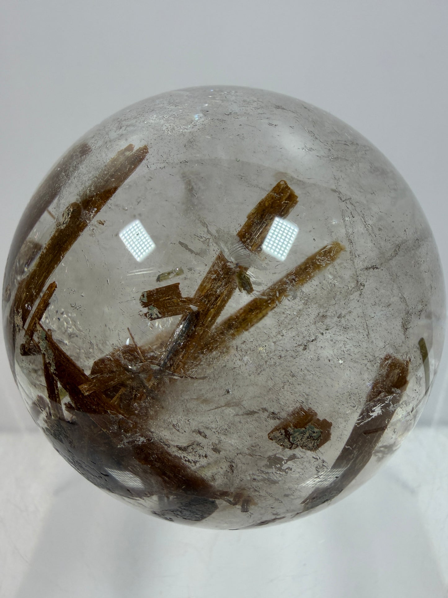 Tourmaline Quartz Sphere. Rare Tourmaline Sphere With Rainbows. Tourmalinated Quartz Display Crystal