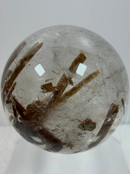 Tourmaline Quartz Sphere. Rare Tourmaline Sphere With Rainbows. Tourmalinated Quartz Display Crystal