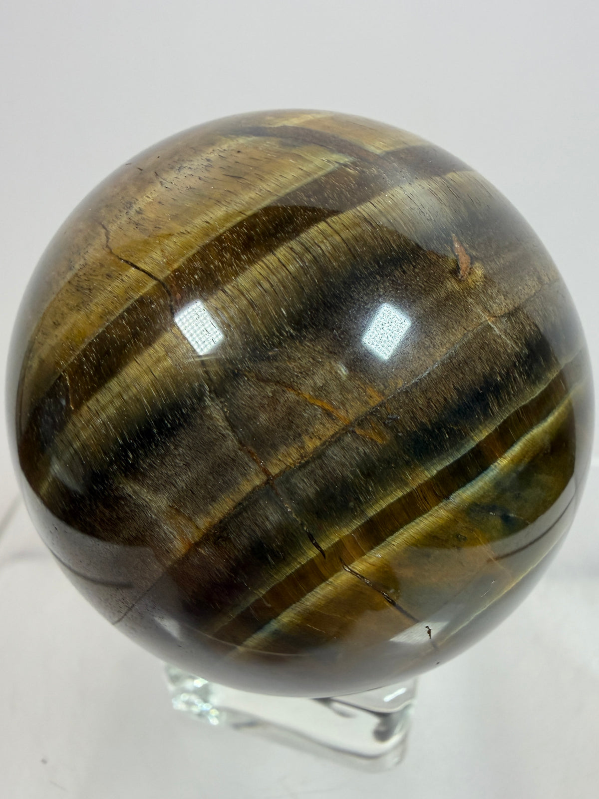 Blue Tigers Eye Sphere. 49mm. Rare Blue And Gold Hawks Eye Crystal. Beautiful Colors And Flash