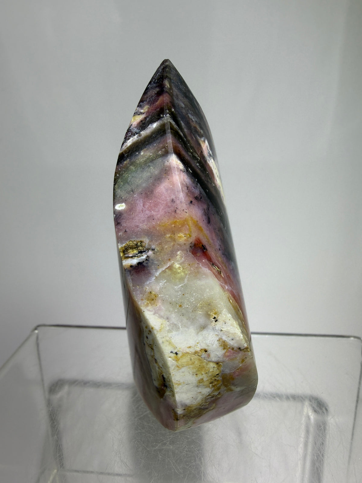 Strawberry Pink Opal Flame From Peru. Gorgeous Bright Colors And Patterns. Rare Display Crystal.