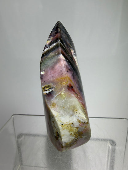 Strawberry Pink Opal Flame From Peru. Gorgeous Bright Colors And Patterns. Rare Display Crystal.
