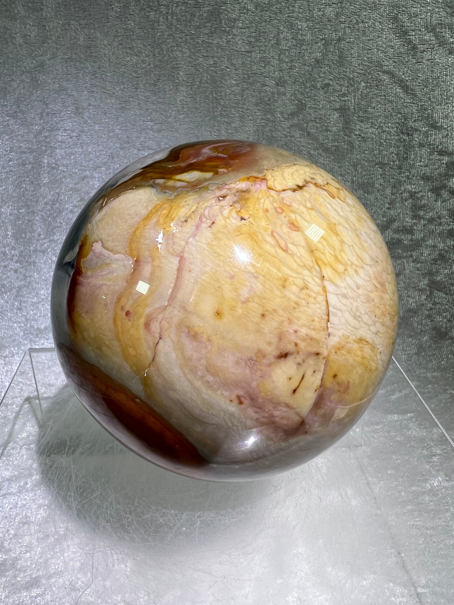 Polychrome Jasper Sphere. 87mm. Very Rare Dragonscale Patterns. Gorgeous Desert Jasper From Madagascar.