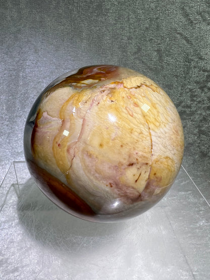 Polychrome Jasper Sphere. 87mm. Very Rare Dragonscale Patterns. Gorgeous Desert Jasper From Madagascar.
