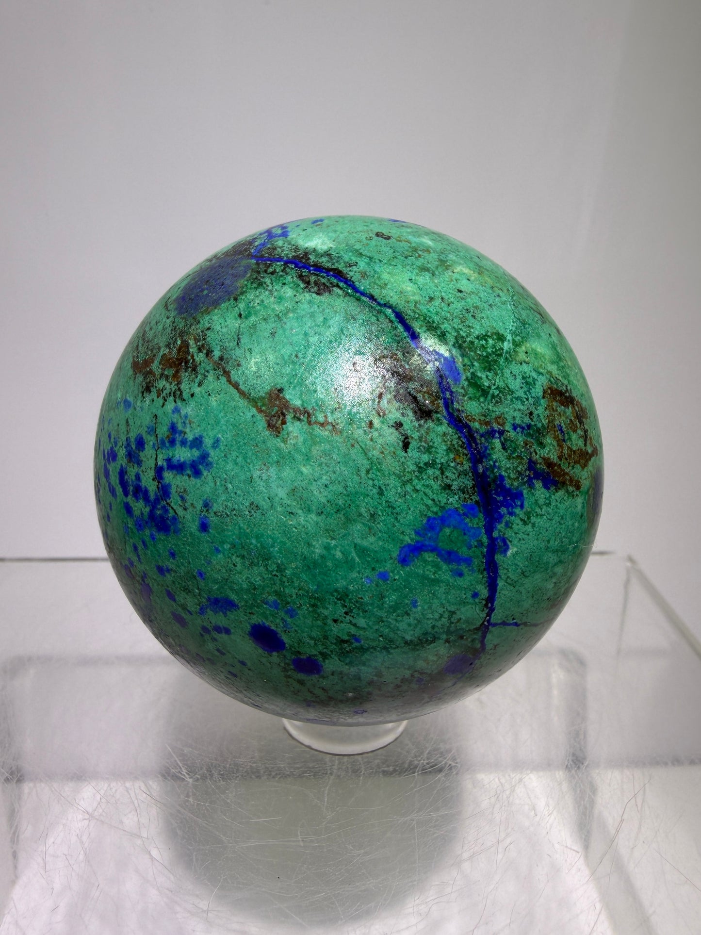 Azurite and Malachite Crystal Sphere. 56mm. Beautiful Deep Colors And Patterns. Stunning Rare Display Piece!