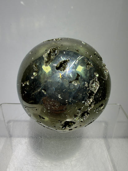 Pyrite Crystal Sphere. 60mm. Druzy World Class Display Sphere From Peru. Gorgeous Top Quality Cubic Druzy