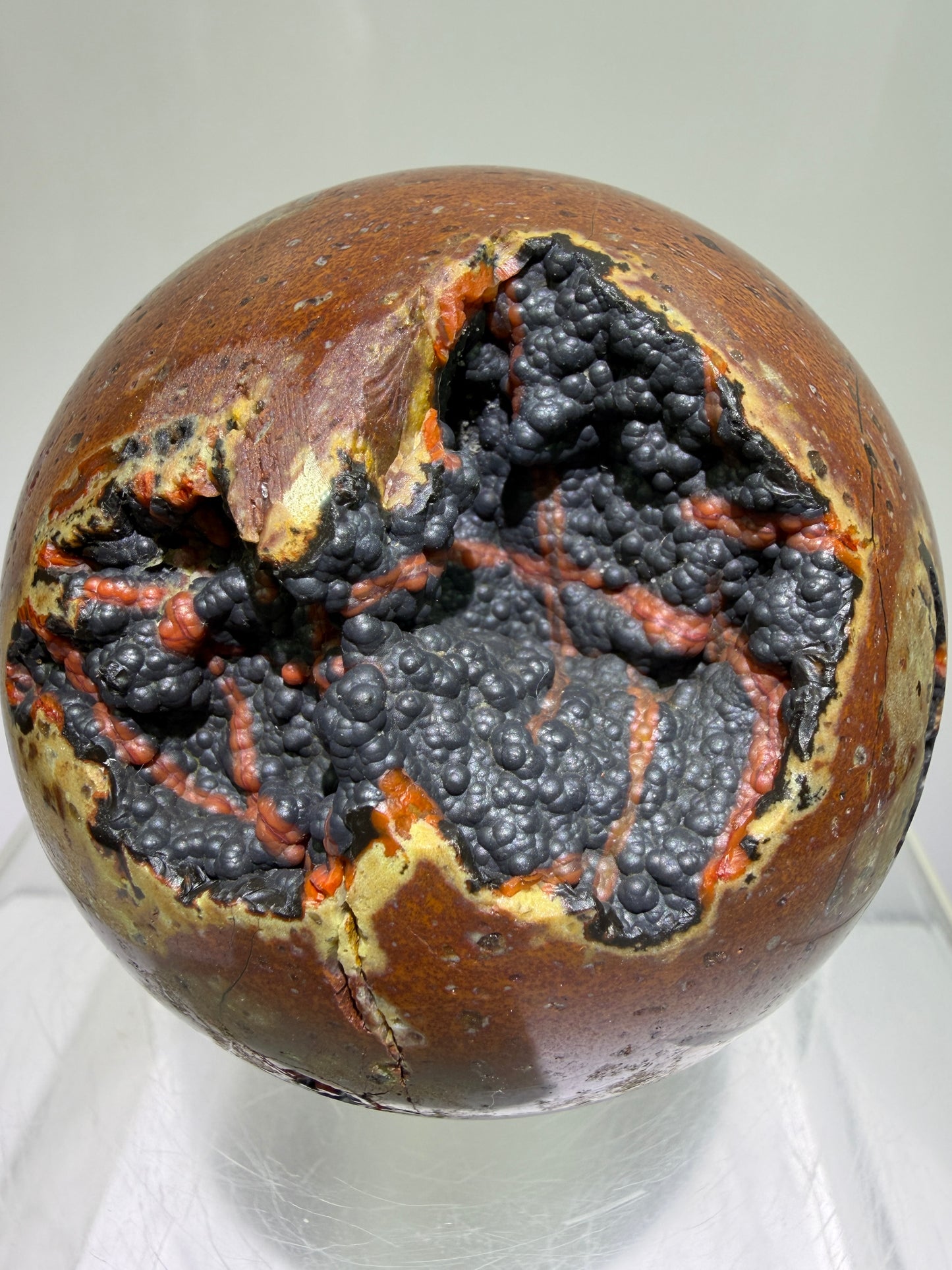 Red Fox Agate Sphere. 77mm. High Quality Druzy Crater Agate From Turkey. Stunning Rare Botryoidal Nodules