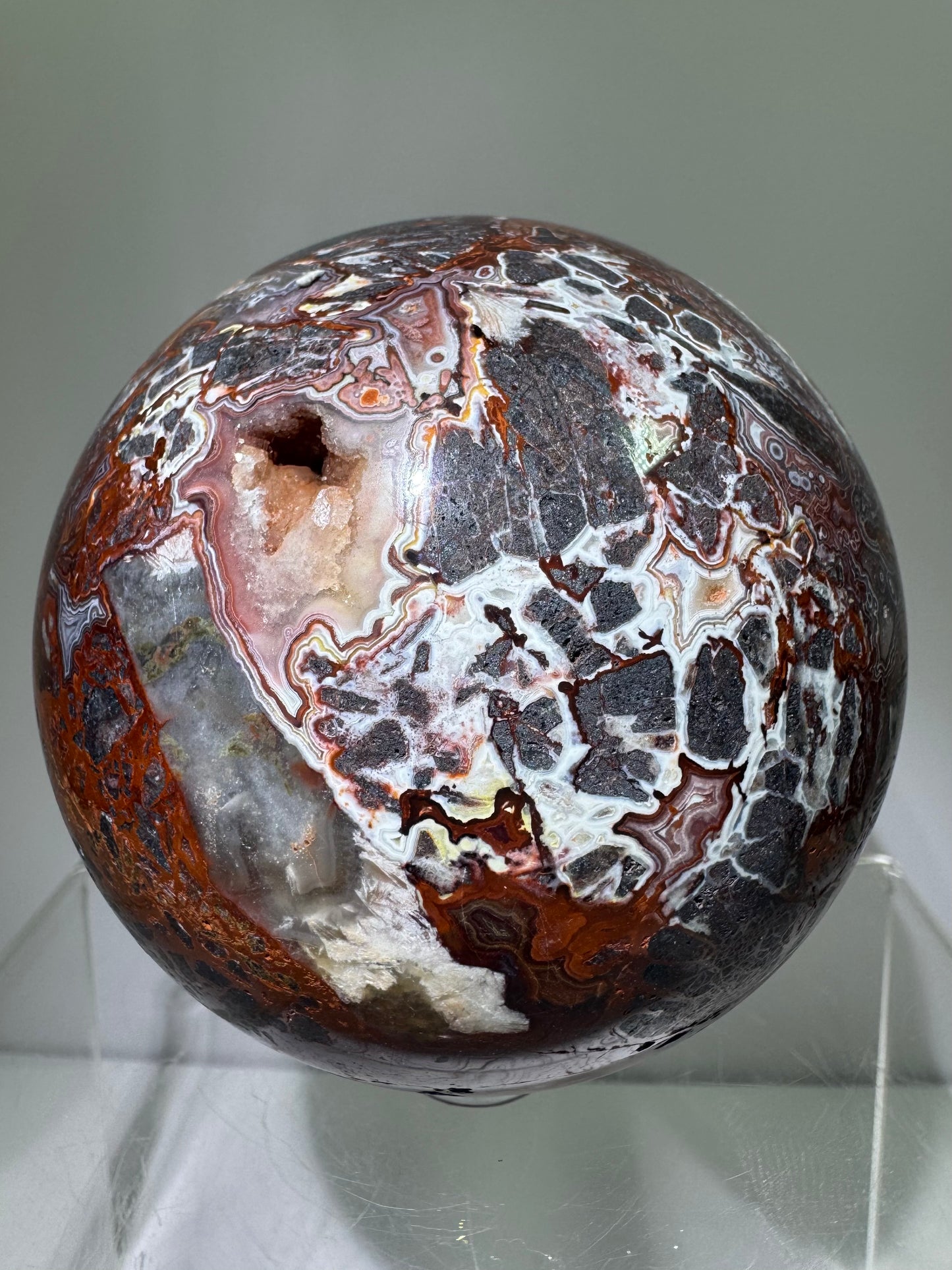 Mexican Crazy Lace Agate Sphere. 78mm. Deep Rich Colors With Stunning Patterns. Large Display Sphere.