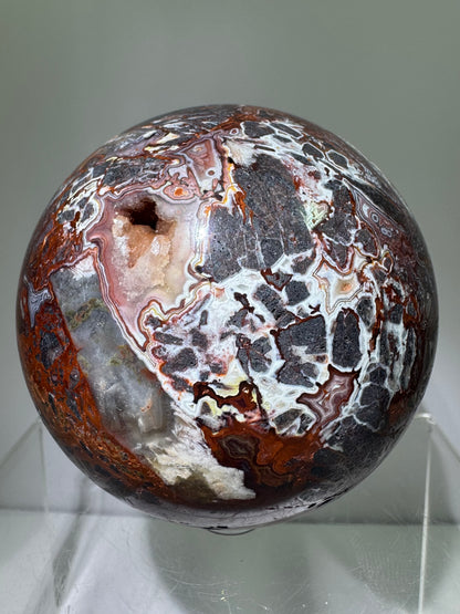 Mexican Crazy Lace Agate Sphere. 78mm. Deep Rich Colors With Stunning Patterns. Large Display Sphere.