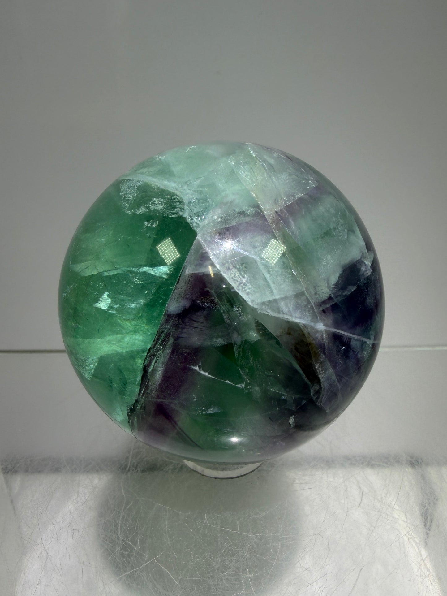 Green And Purple Fluorite Sphere. High Quality Display Sphere With Stunning Rainbows.