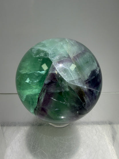 Green And Purple Fluorite Sphere. High Quality Display Sphere With Stunning Rainbows.