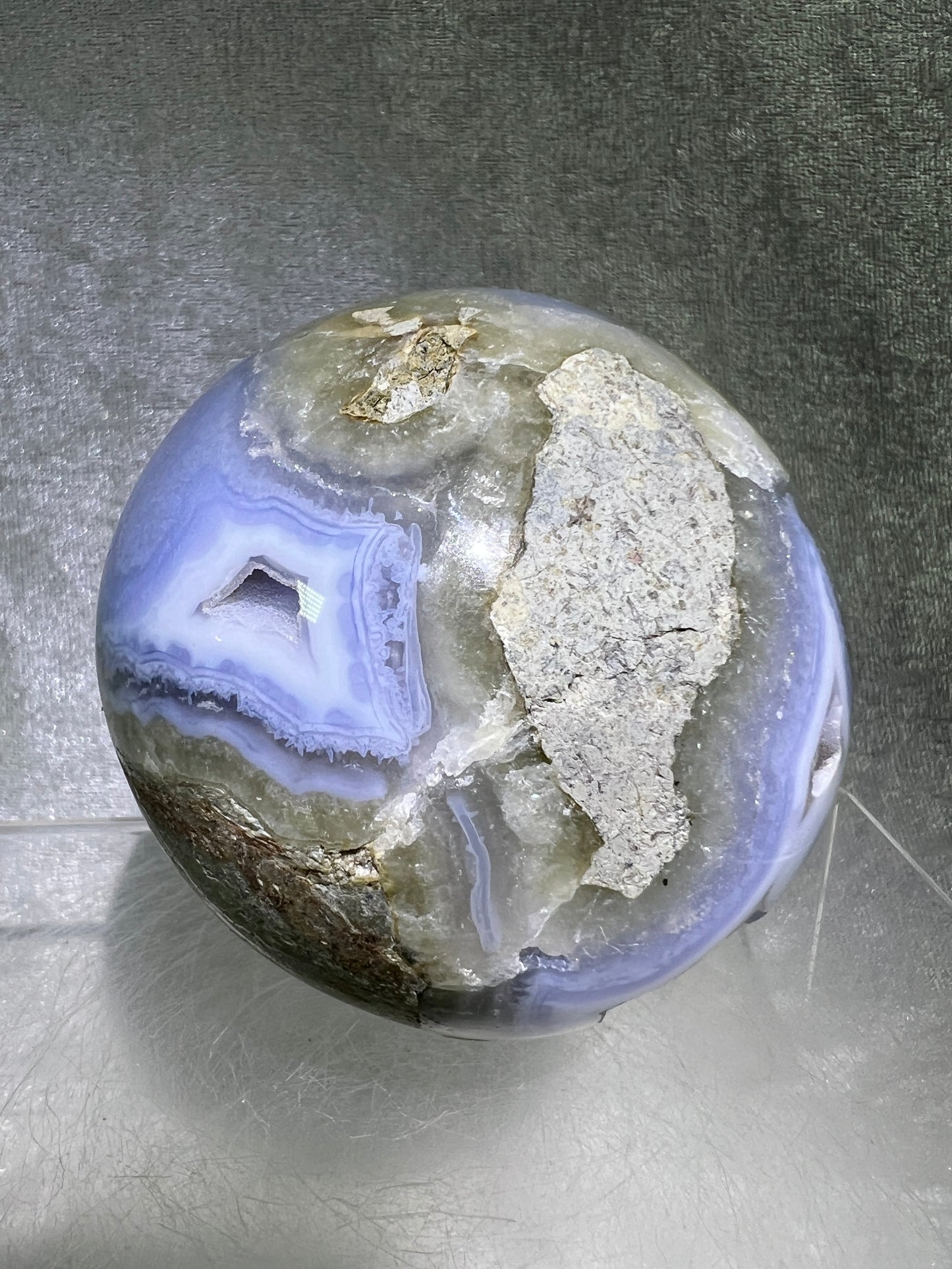 Blue Lace Agate Sphere. 74mm. Large Sugar Druzy Blue Lace Sphere. Stunning Collectors Piece.