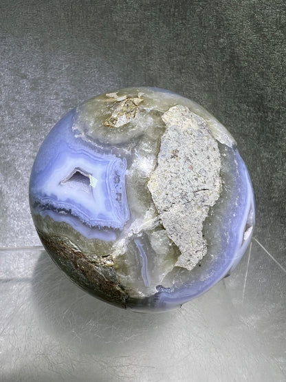 Blue Lace Agate Sphere. 74mm. Large Sugar Druzy Blue Lace Sphere. Stunning Collectors Piece.