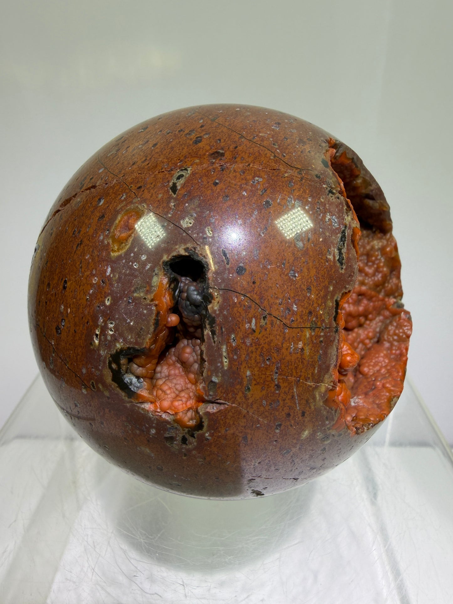 Red Fox Agate Sphere. 77mm. High Quality Druzy Crater Agate From Turkey. Stunning Rare Botryoidal Nodules