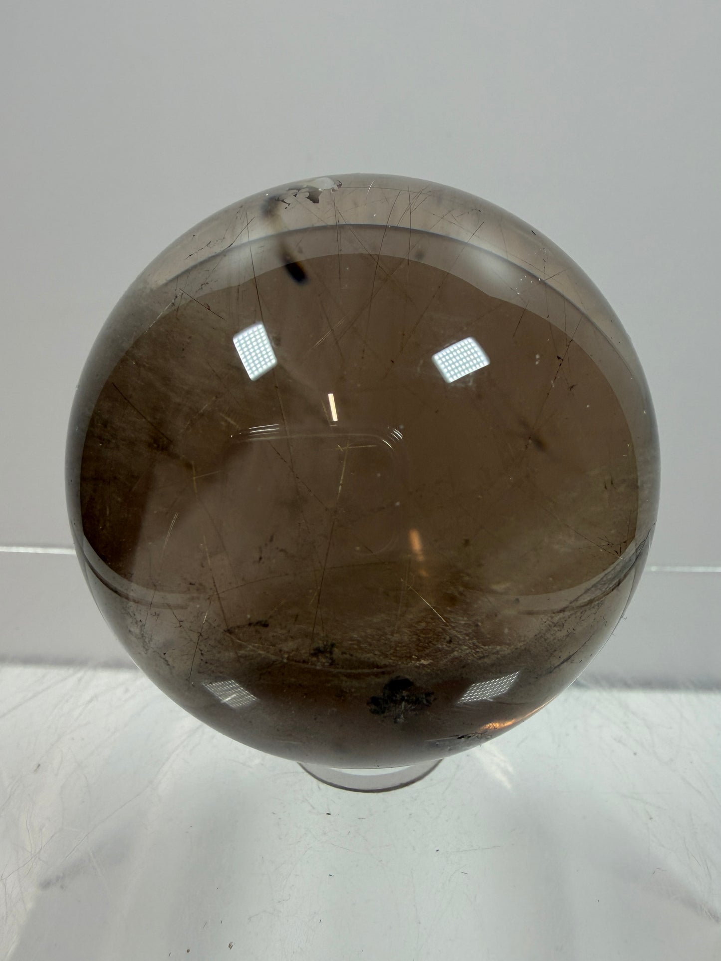 Rutile Quartz Sphere. 46mm. Unique Smoky Quartz With Stunning Golden Rutile Inclusions.