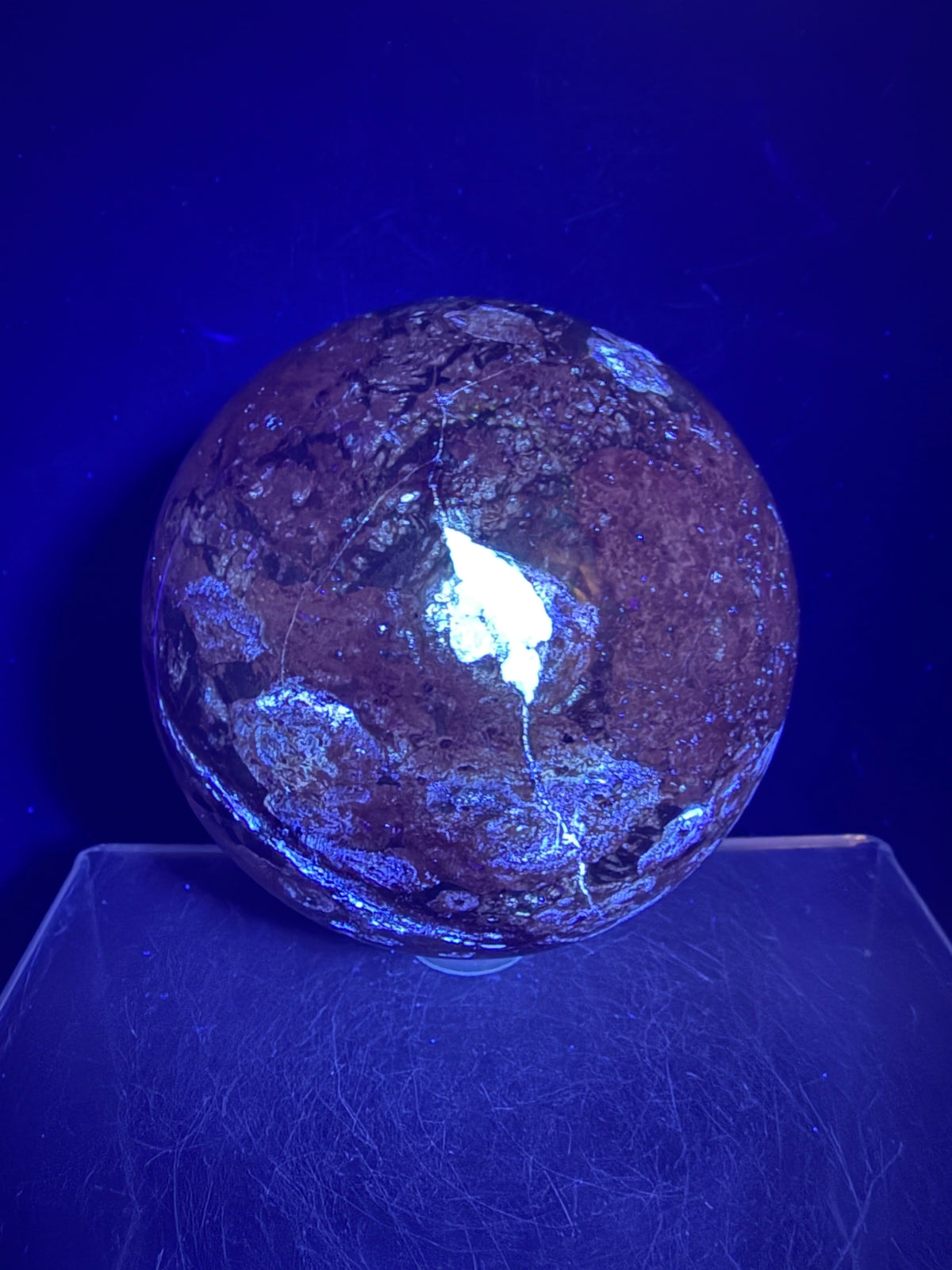 Fire Calcite Crystal Sphere. 74mm. Amazing New Material. Beautiful Large Display Sphere With Nice UV Reaction.