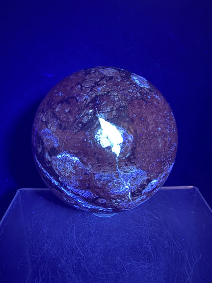 Fire Calcite Crystal Sphere. 74mm. Amazing New Material. Beautiful Large Display Sphere With Nice UV Reaction.
