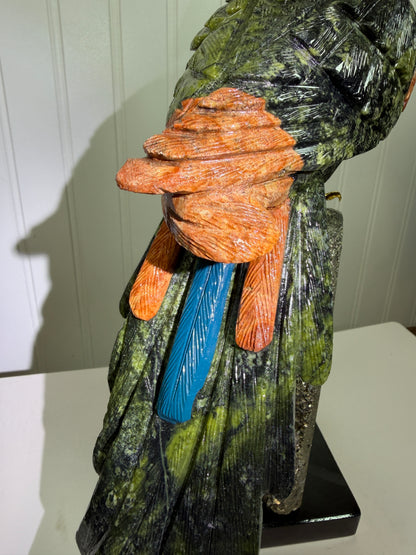 Hand Carved Crystal Parrot From Peru. Extra Large High Quality Display Crystal. Hand Crafted By Local Artisans