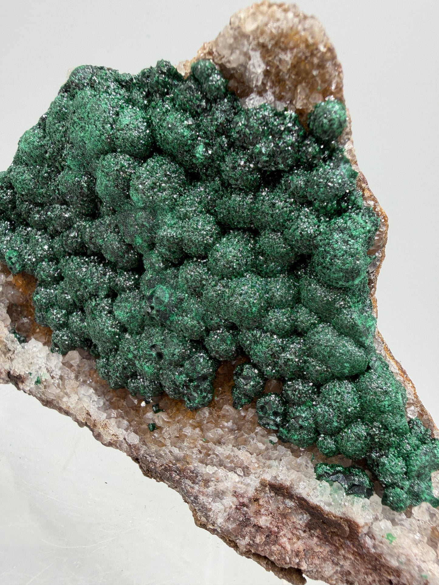 Ball Malachite On A Druzy Quartz And Dolomite Matrix. High Quality Specimen From Congo.