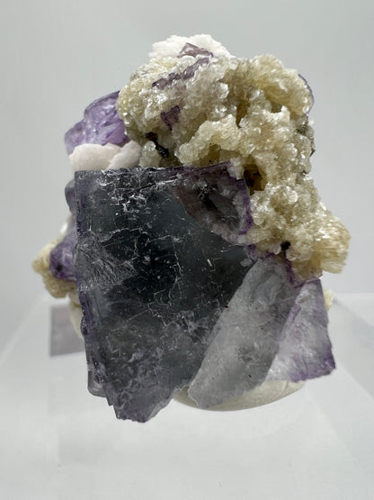 Fluorite, Calcite, And Druzy Quartz Specimen. World Famous Yaogangxian Fluorite Cubes. Beautiful Mixed Mineral Specimen.