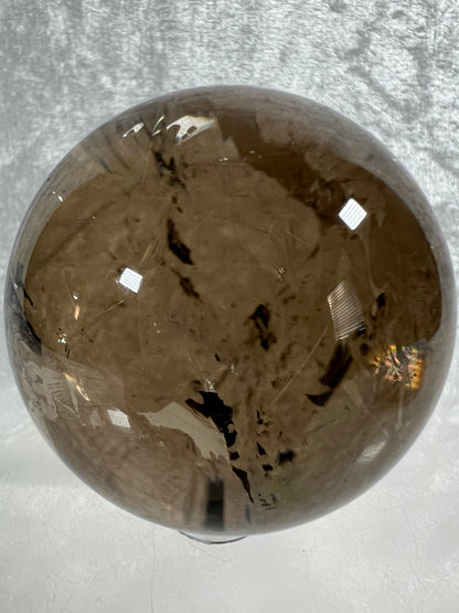 Rutile Quartz Sphere. 58mm. Gorgeous Smoky Quartz With Stunning Golden Rutile Inclusions.