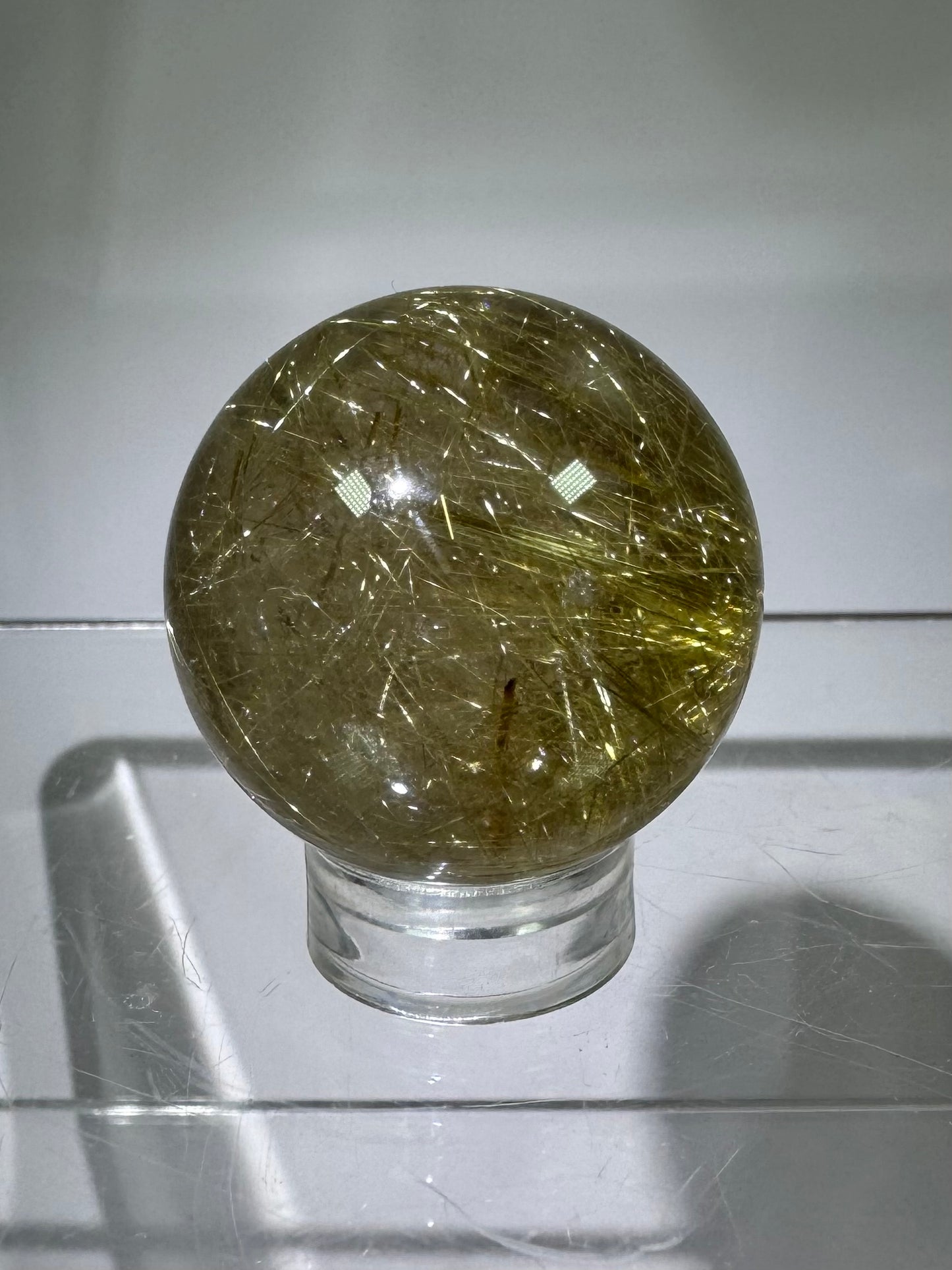 Rutile Quartz Sphere. Amazing Rare Rutile Flowers. Small But Mighty!