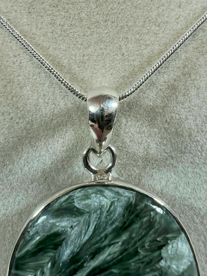 Seraphinite Crystal 925 Silver Pendant. Gorgeous Angel Wing Patterns. High Quality Crystal Jewelry
