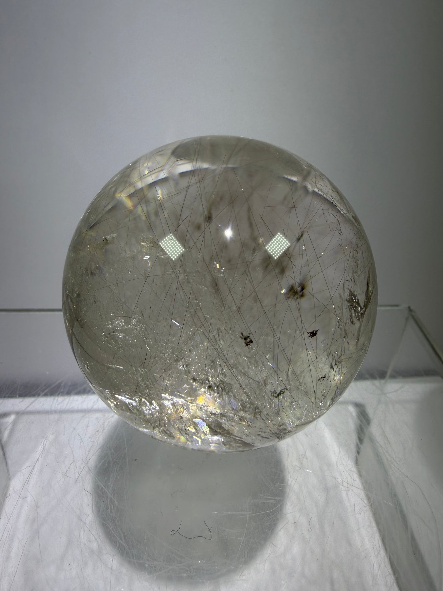 Rutile Quartz Sphere. 51mm. Rare Gold And Silver Rutilated Quartz With Amazing Rainbows.
