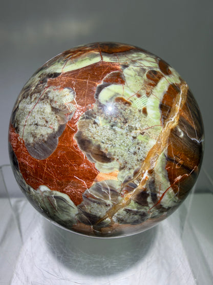 Money Agate Crystal Sphere. 65mm. Very Rare Shades Of Green. Stunning Indonesian Bloodstone. Amazing Colors And Patterns