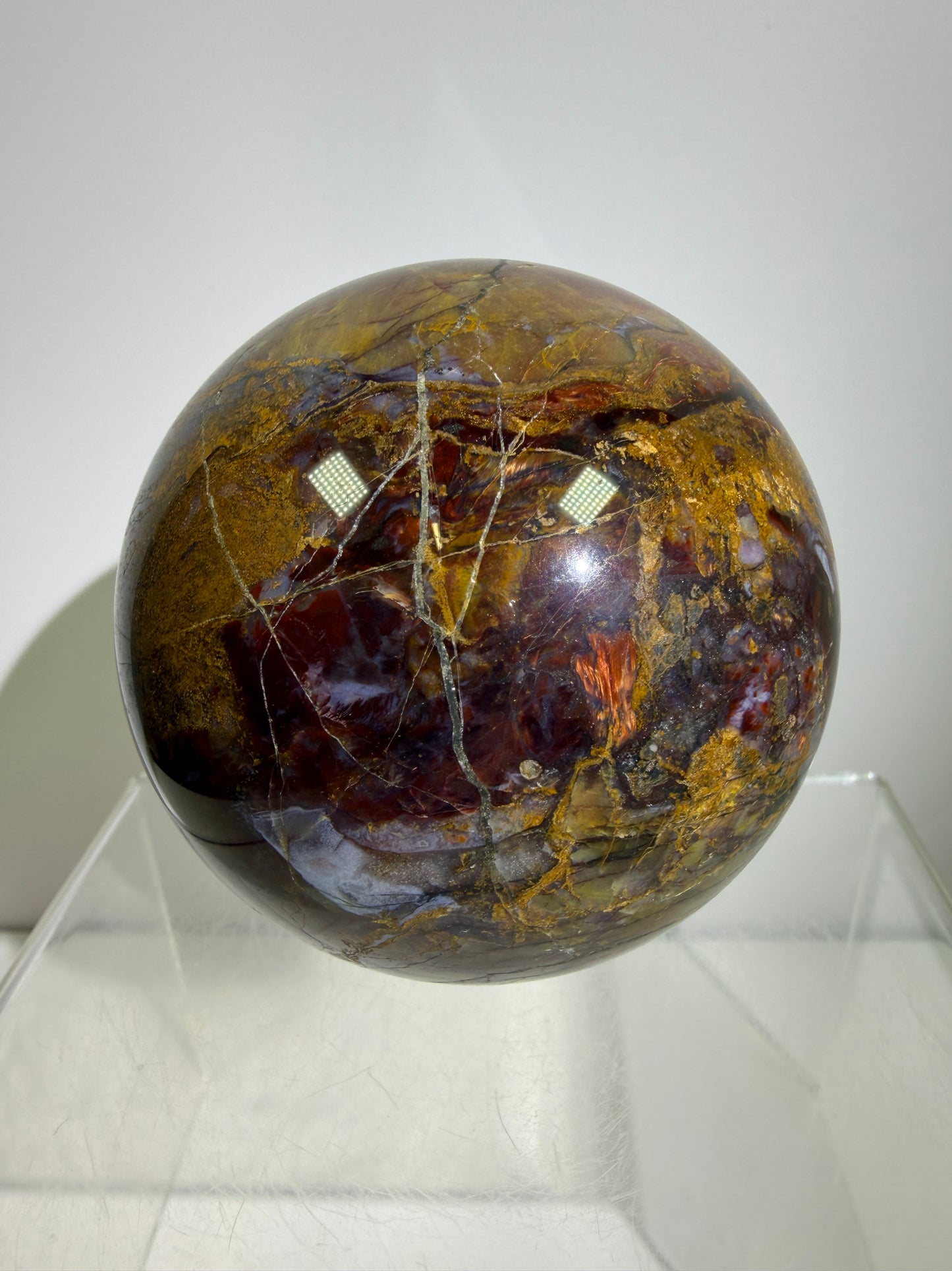 Pietersite Crystal Sphere. 72mm. Gorgeous Rare Red Pietersite Crystal. High Quality Display Sphere With Beautiful Flash.