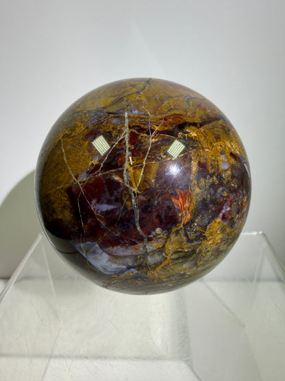 Pietersite Crystal Sphere. 72mm. Gorgeous Rare Red Pietersite Crystal. High Quality Display Sphere With Beautiful Flash.