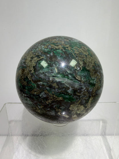 Atacamite And Pyrite Sphere. 64mm. High Quality Rare Sphere. Gorgeous Color Combination.