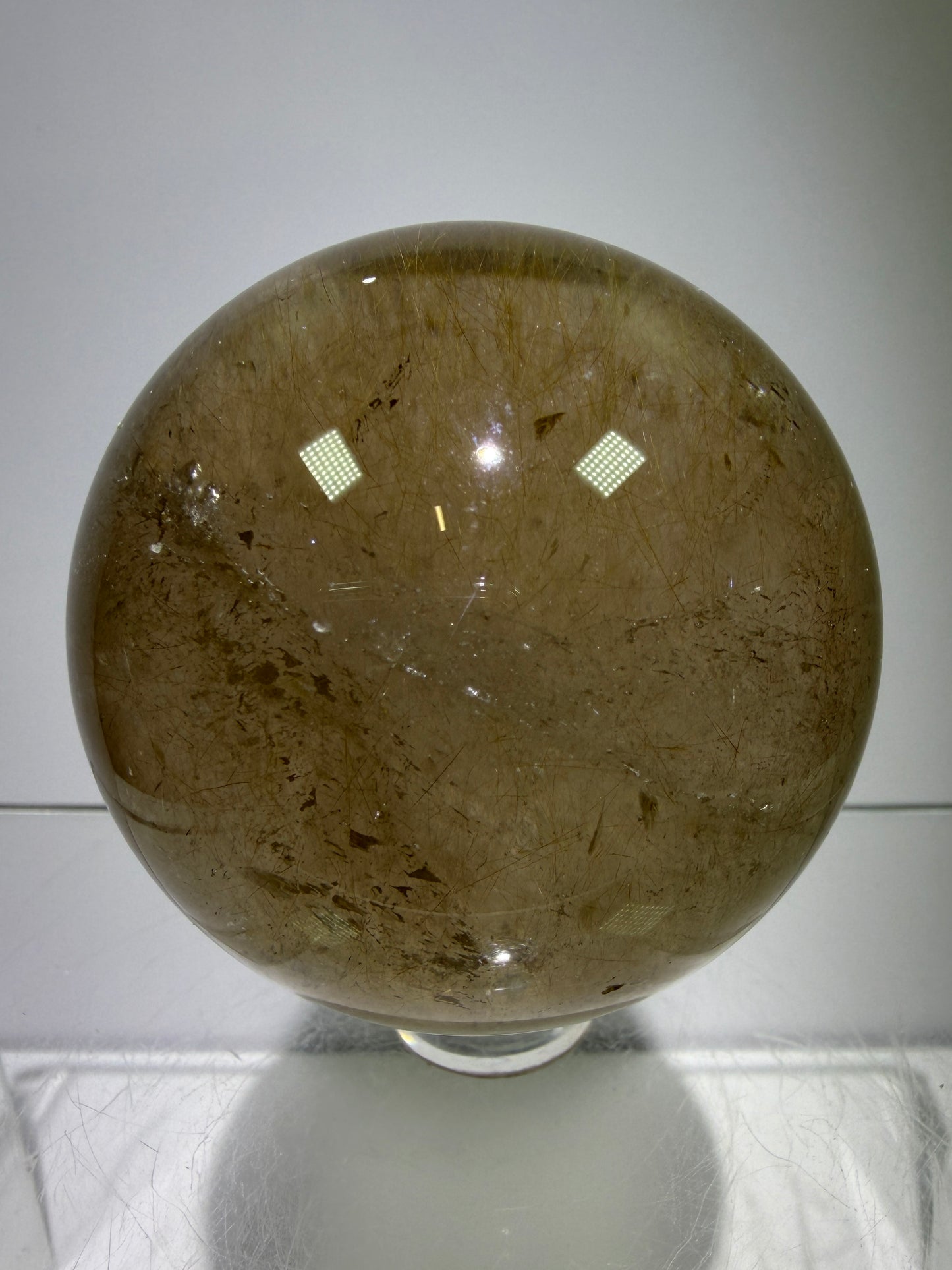 Rutile Quartz Sphere. 55mm. Unique Smoky Quartz With Stunning Golden Rutile Inclusions.