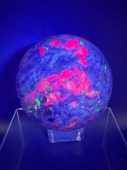 Charoite Crystal Sphere. 79mm. XL High Quality Stunning Crystal. Amazing Patterns And Flash. Gorgeous UV Reaction.