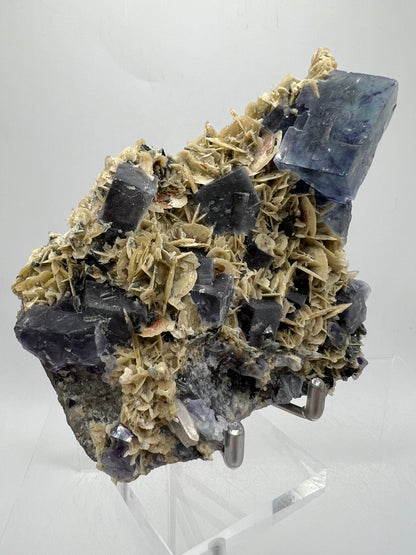 Fluorite, Muscovite, And Druzy Sphalerite Specimen. World Famous Yaogangxian Fluorite Cubes. Beautiful Mixed Mineral Specimen.