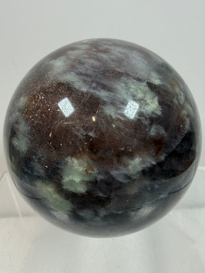 Bloodshot Iolite Sphere. 67mm. Rare Galaxy Iolite Sunstone Display Sphere. Amazing And Colorful Flash!