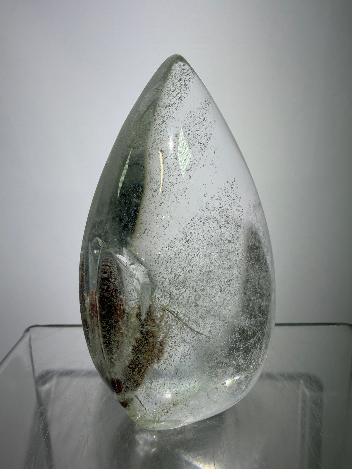 Garden Quartz Crystal Flame. Amazing Landscape And Green Phantoms. Rare Lodolite Quartz Flame