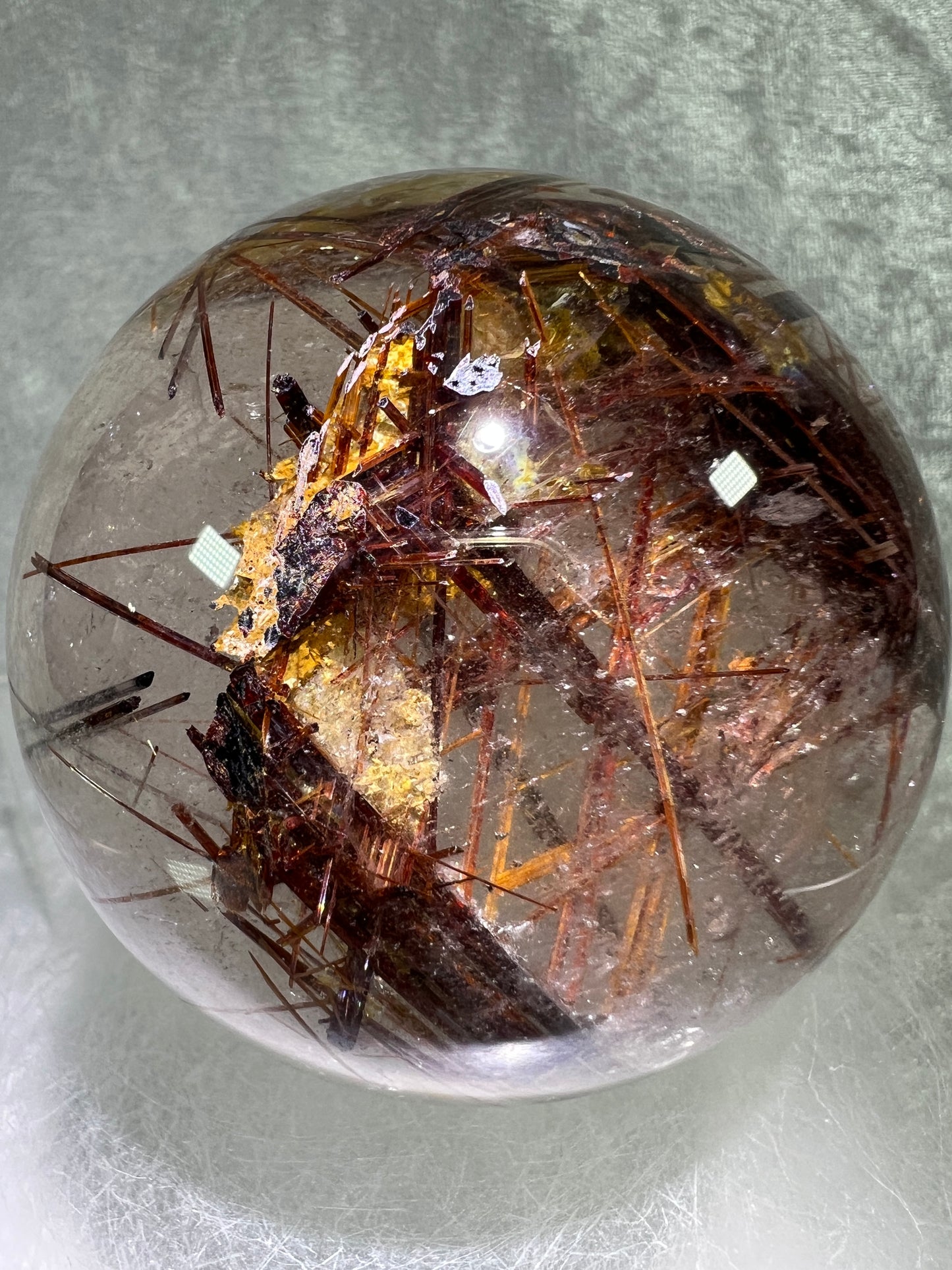 Copper Rutile Quartz Sphere. 72mm. Gorgeous Rare Copper Rutilated Quartz. Stunning Display Sphere