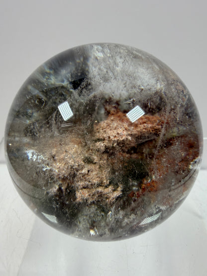 Garden Quartz Lodolite Sphere. High Quality Colorful Landscape. Beautiful Display Sphere