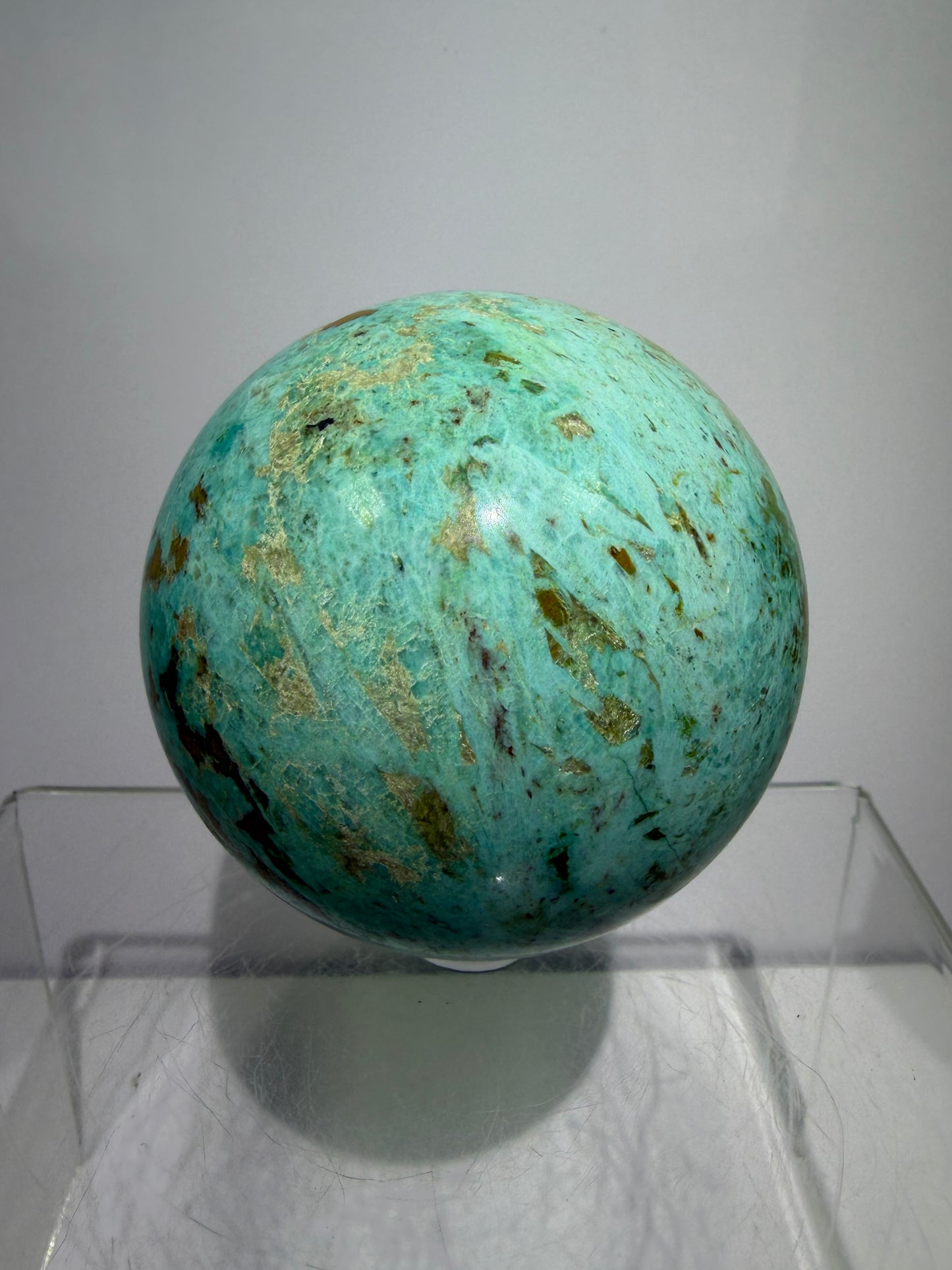 Chrysocolla Crystal Sphere. 65mm. Very Rare Blue-Green Colors From Peru. Gorgeous High Quality Collectors Sphere