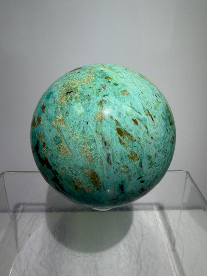 Chrysocolla Crystal Sphere. 65mm. Very Rare Blue-Green Colors From Peru. Gorgeous High Quality Collectors Sphere