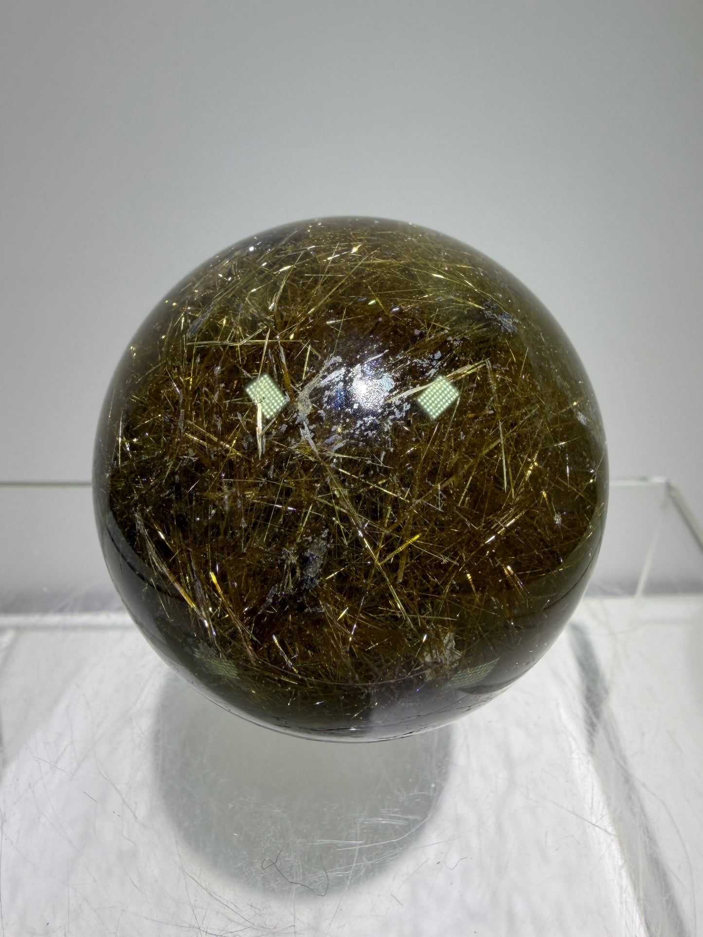 Rutile Quartz Sphere. 49mm. Beautiful Rare Golden Rutilated Quartz. Very Full Of Rutile And Hematite Inclusions
