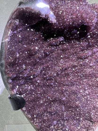 Amethyst Geode Specimen. Gorgeous Rare Red Wine Color! World Class Uruguayan Specimen. Custom Made Steel Stand