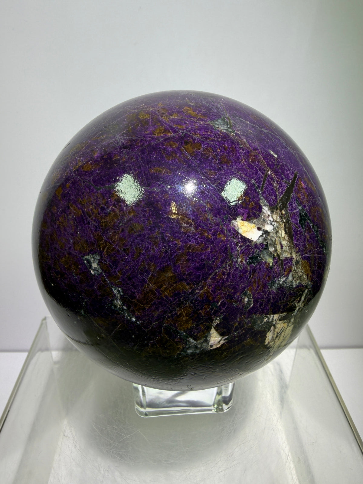 Purpurite Crystal Sphere. 86mm. Extra Large Rare Display Crystal From Brazil. Stunning Purple Flash!